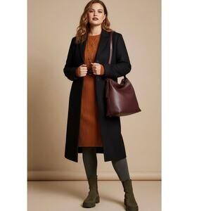 Vtg Ralph Lauren Wool Coat Womens Size 16 Overcoat Button Black Classic Y2K 90s